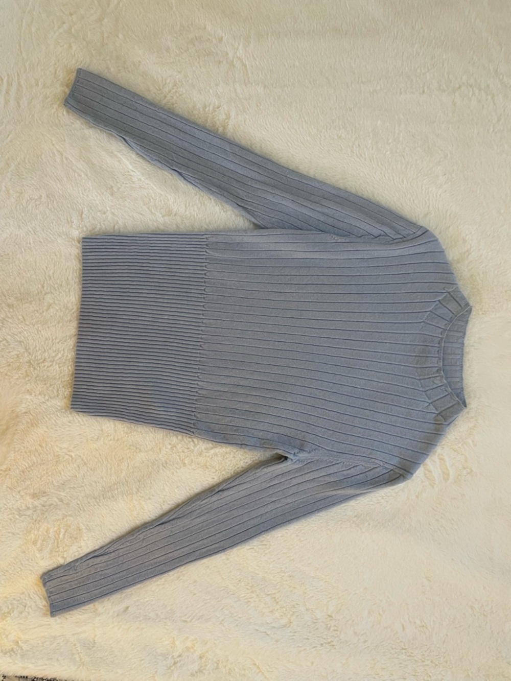Banana Republic Pale Blue 100% Merino Wool Ribbed Crew Sweater Top Light Air Y2K - Picture 10 of 12